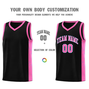 Custom Black Pink-White Side Splash Sports Uniform Basketball Jersey