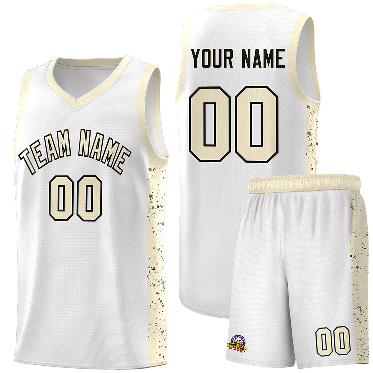 Custom White Cream-Black Red Side Splash Sports Uniform Basketball Jersey