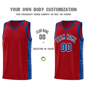 Custom Red Royal-White Side Splash Sports Uniform Basketball Jersey