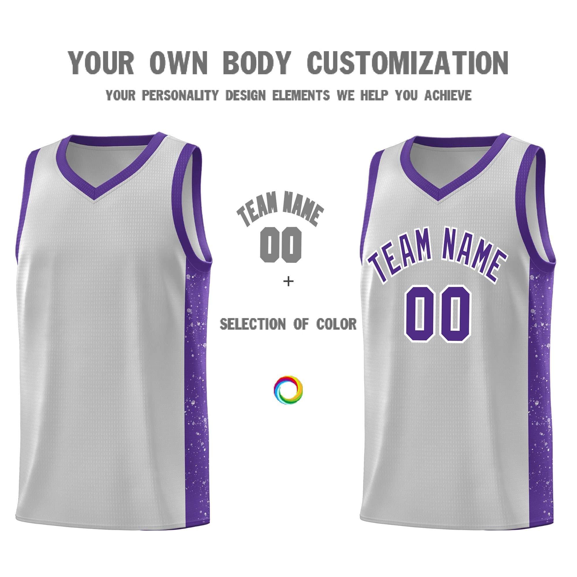 Custom Gray Purple-White Side Splash Sports Uniform Basketball Jersey