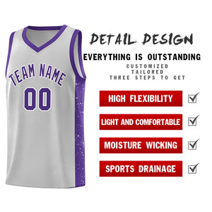 Custom Gray Purple-White Side Splash Sports Uniform Basketball Jersey