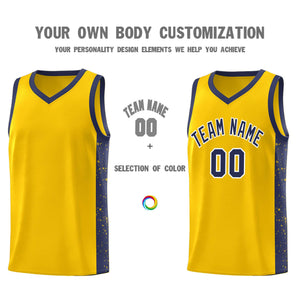 Custom Gold Navy-White Side Splash Sports Uniform Basketball Jersey