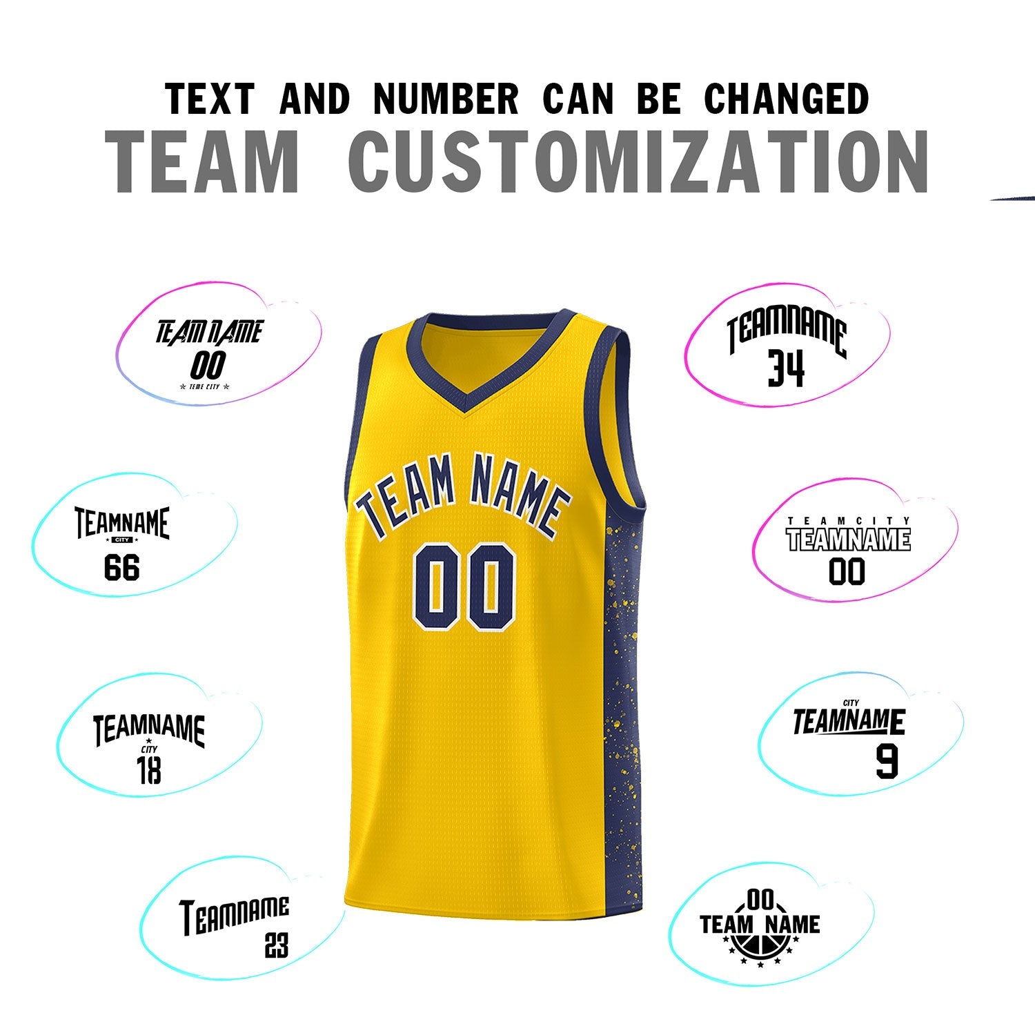 Custom Gold Navy-White Side Splash Sports Uniform Basketball Jersey