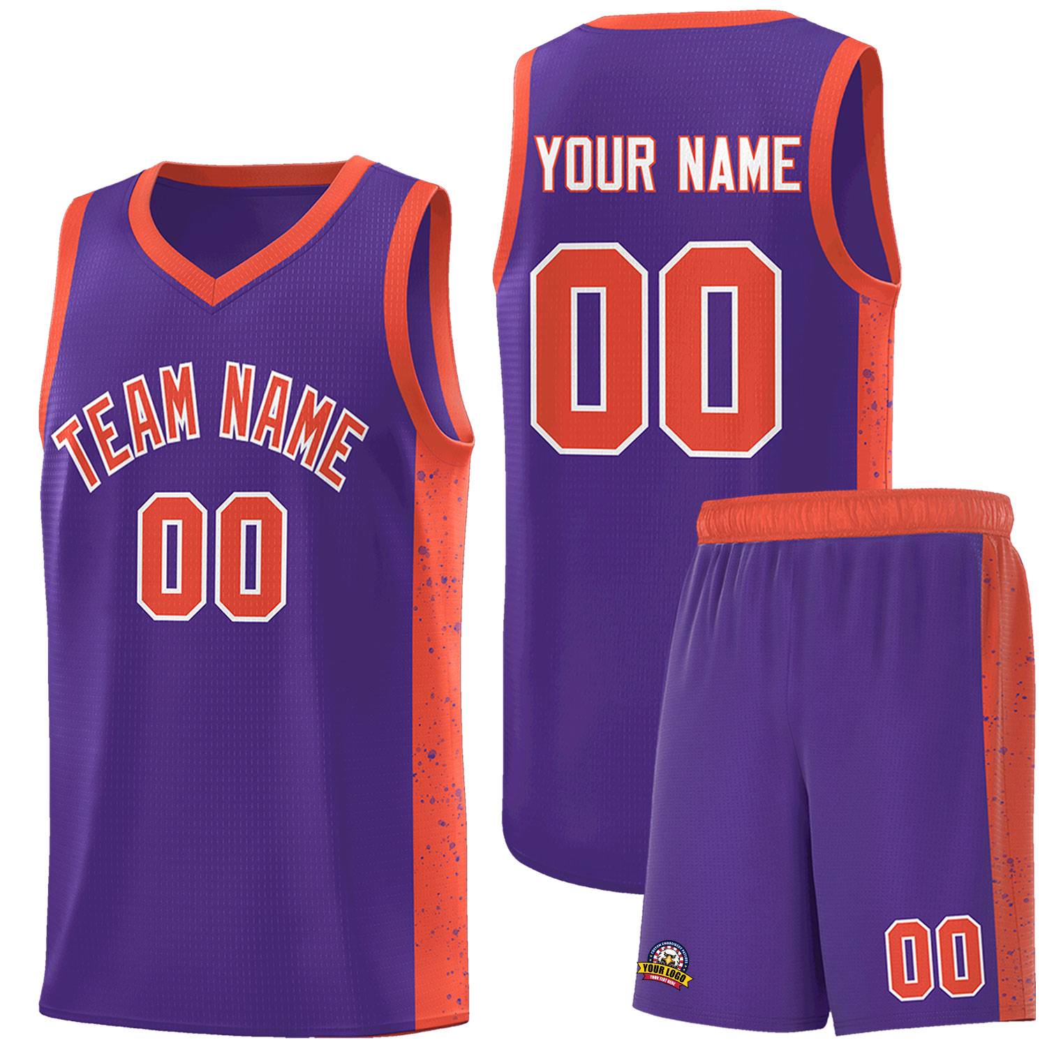 Custom Purple Orange-White Side Splash Sports Uniform Basketball Jersey