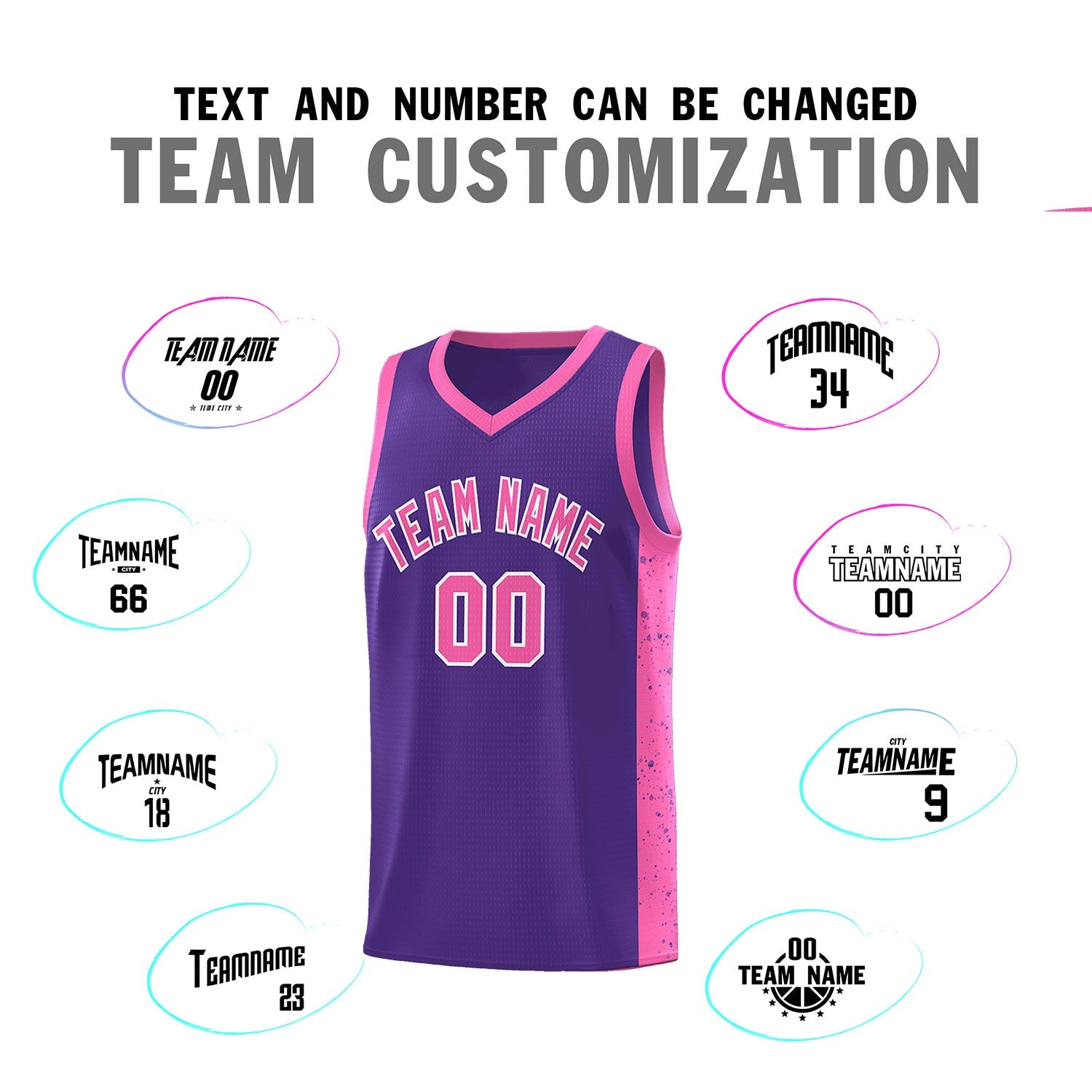 Custom Purple Pink-White Side Splash Sports Uniform Basketball Jersey