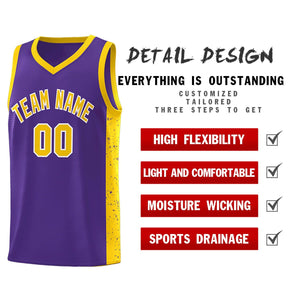 Custom Purple Gold-White Side Splash Sports Uniform Basketball Jersey