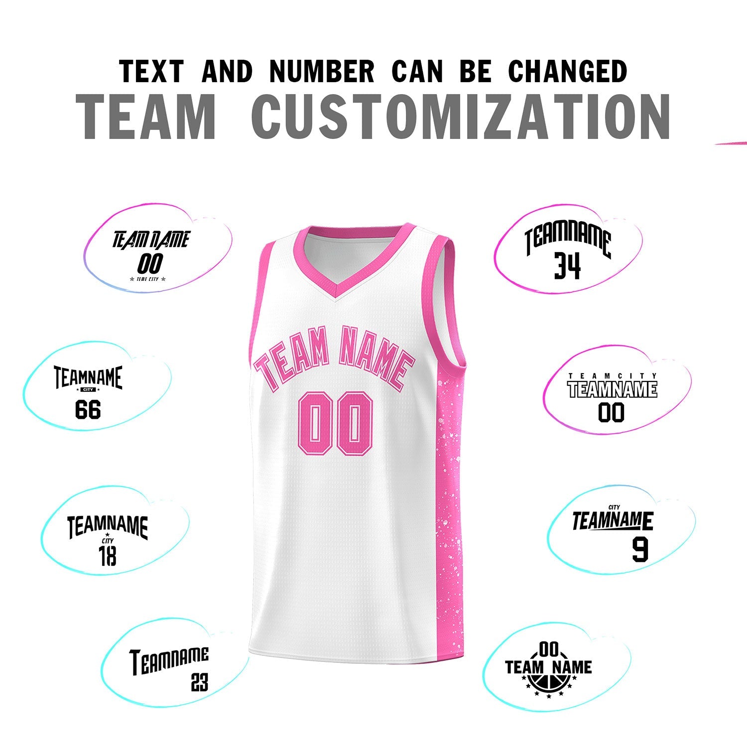 Custom White Pink Side Splash Sports Uniform Basketball Jersey