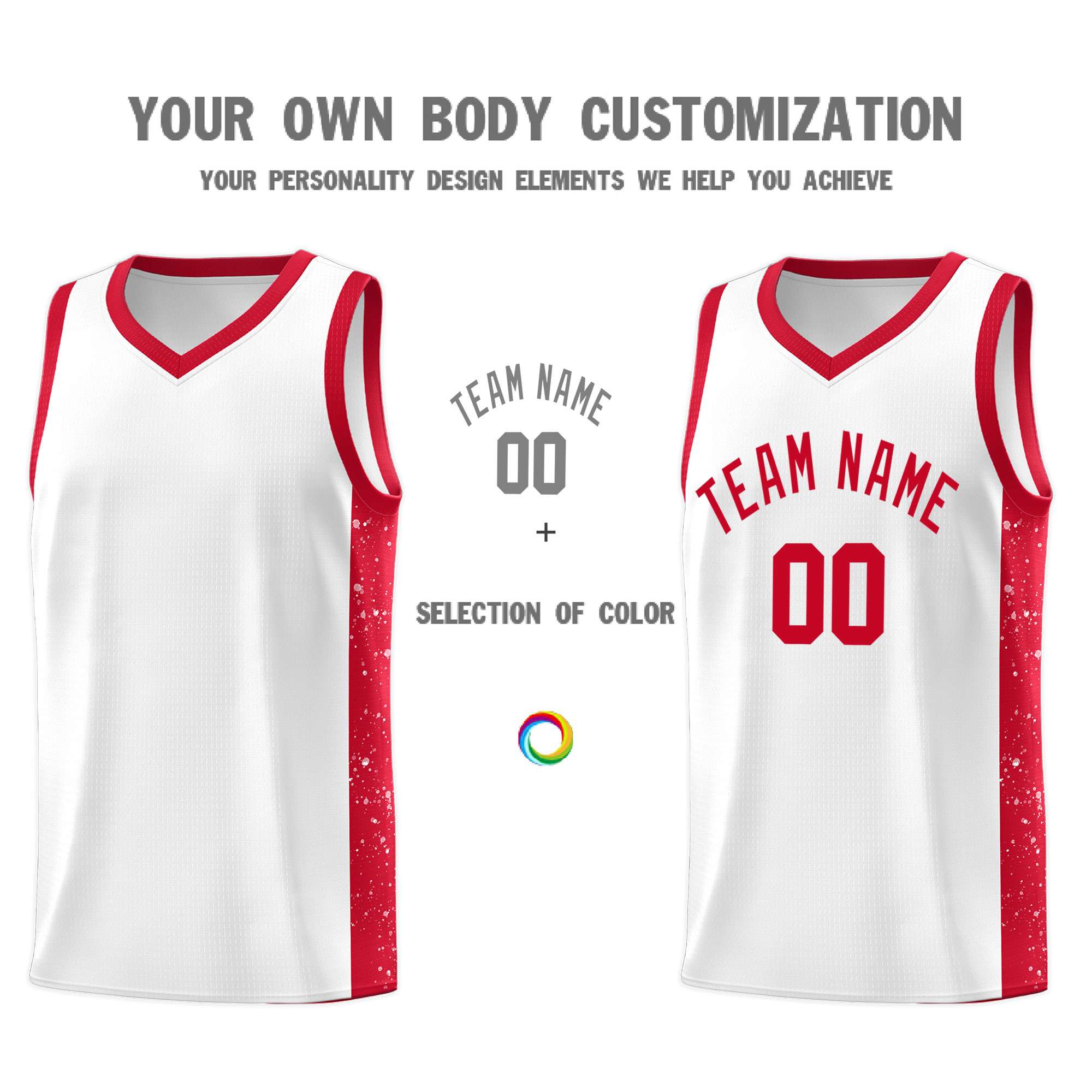 Custom White Red Side Splash Sports Uniform Basketball Jersey