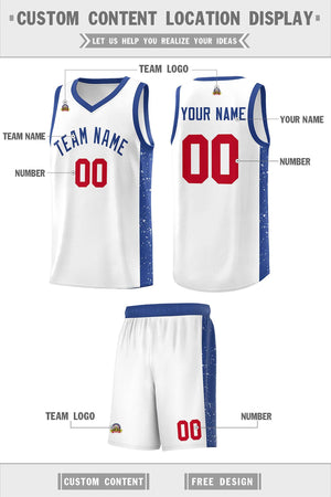 Custom White Royal Side Splash Sports Uniform Basketball Jersey