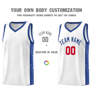 Custom White Royal Side Splash Sports Uniform Basketball Jersey