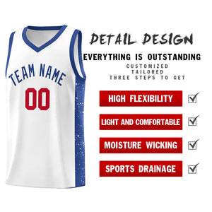 Custom White Royal Side Splash Sports Uniform Basketball Jersey