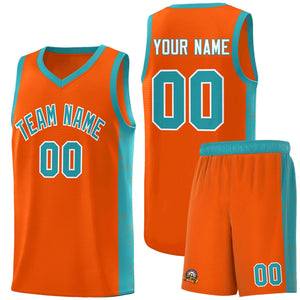 Custom Orange Aqua-White Side Splash Sports Uniform Basketball Jersey