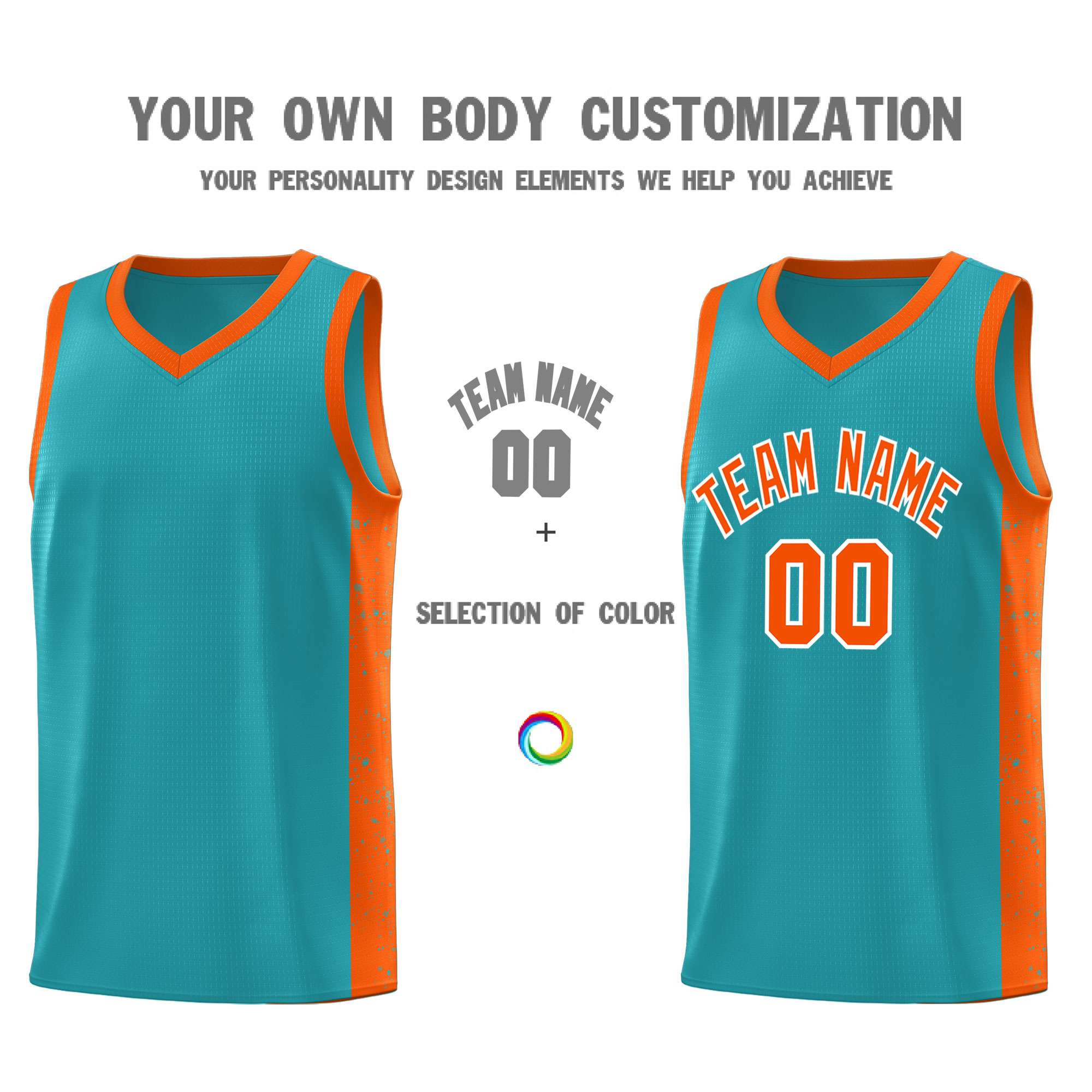 Custom Aqua Orange-White Side Splash Sports Uniform Basketball Jersey