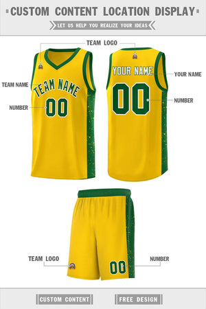 Custom Gold Green-White Side Splash Sports Uniform Basketball Jersey