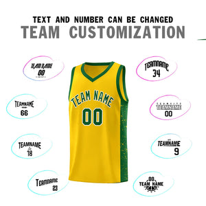 Custom Gold Green-White Side Splash Sports Uniform Basketball Jersey