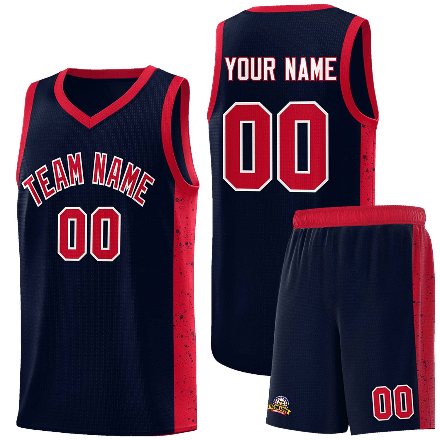 Custom Navy Red-White Side Splash Sports Uniform Basketball Jersey