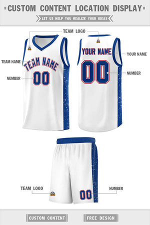 Custom White Royal Side Splash Sports Uniform Basketball Jersey