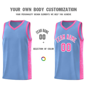 Custom Light Blue Pink-White Side Splash Sports Uniform Basketball Jersey