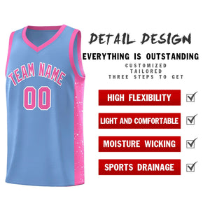 Custom Light Blue Pink-White Side Splash Sports Uniform Basketball Jersey