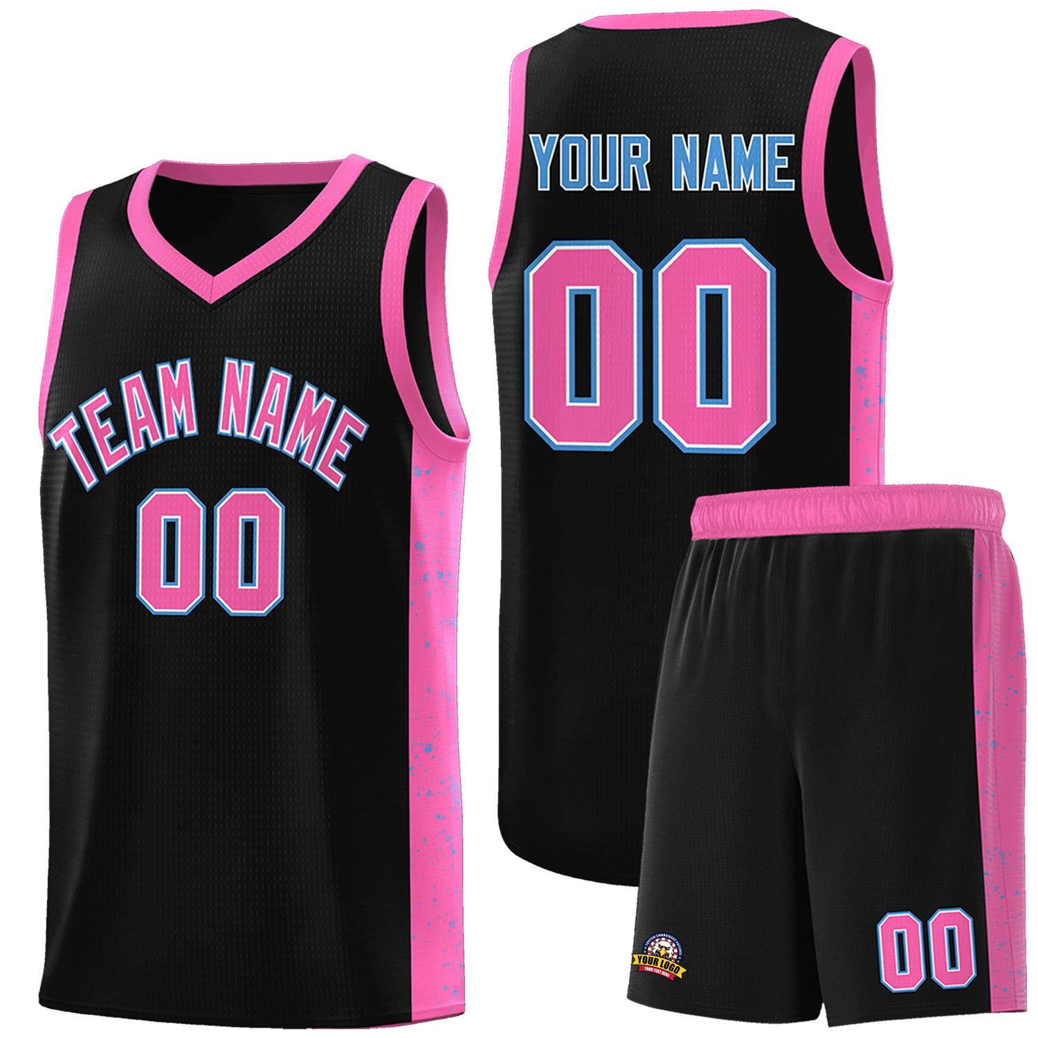 Custom Black Pink-White Side Splash Sports Uniform Basketball Jersey