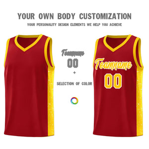 Custom Red Gold-White Side Splash Sports Uniform Basketball Jersey