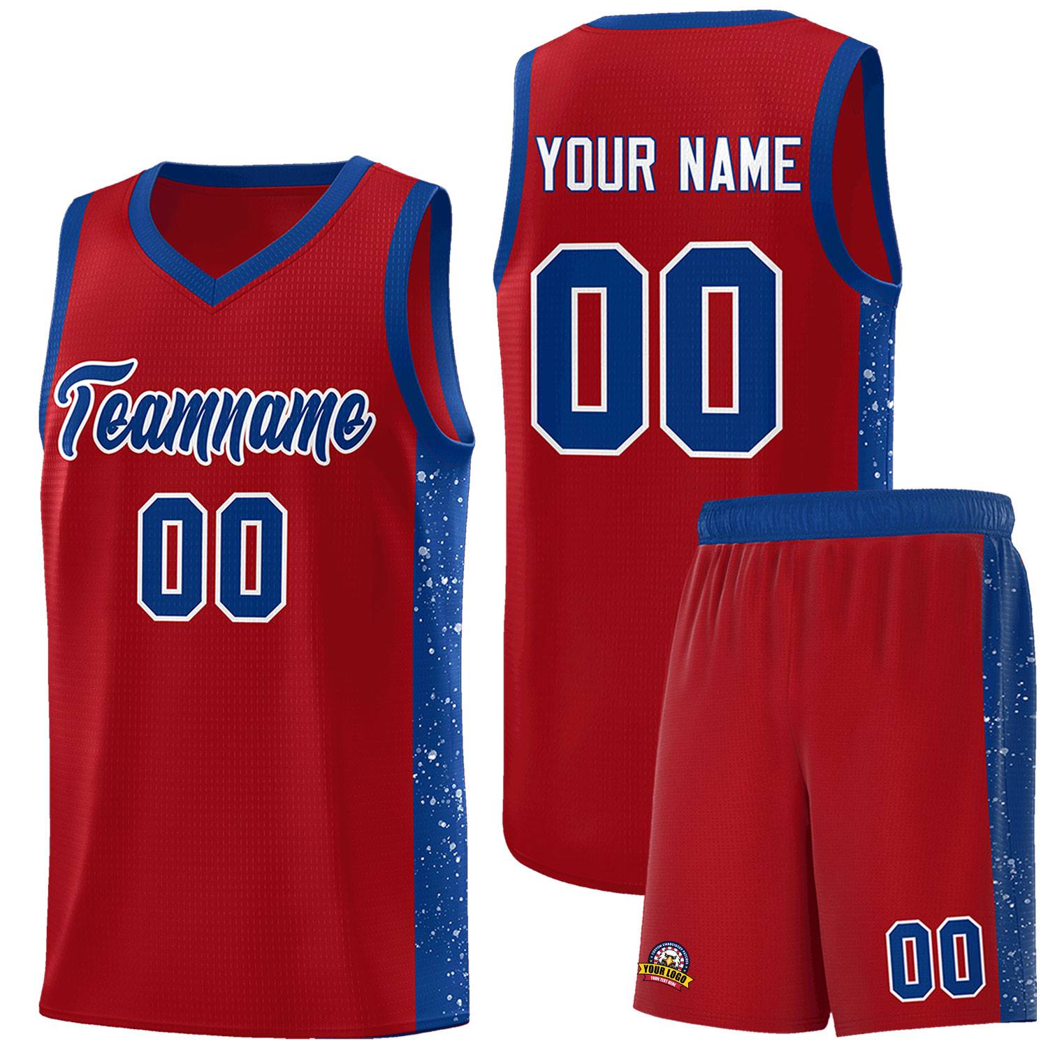 Custom Red Royal-White Side Splash Sports Uniform Basketball Jersey