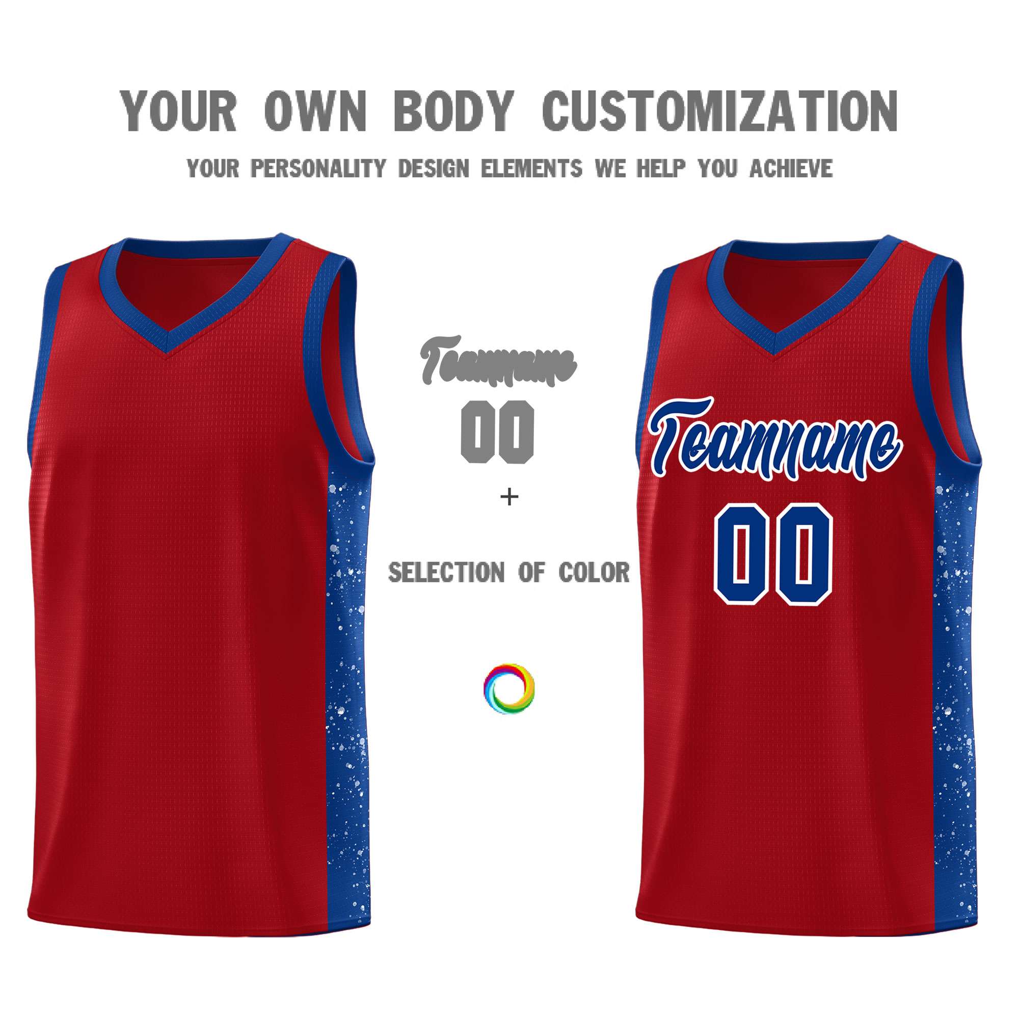 Custom Red Royal-White Side Splash Sports Uniform Basketball Jersey