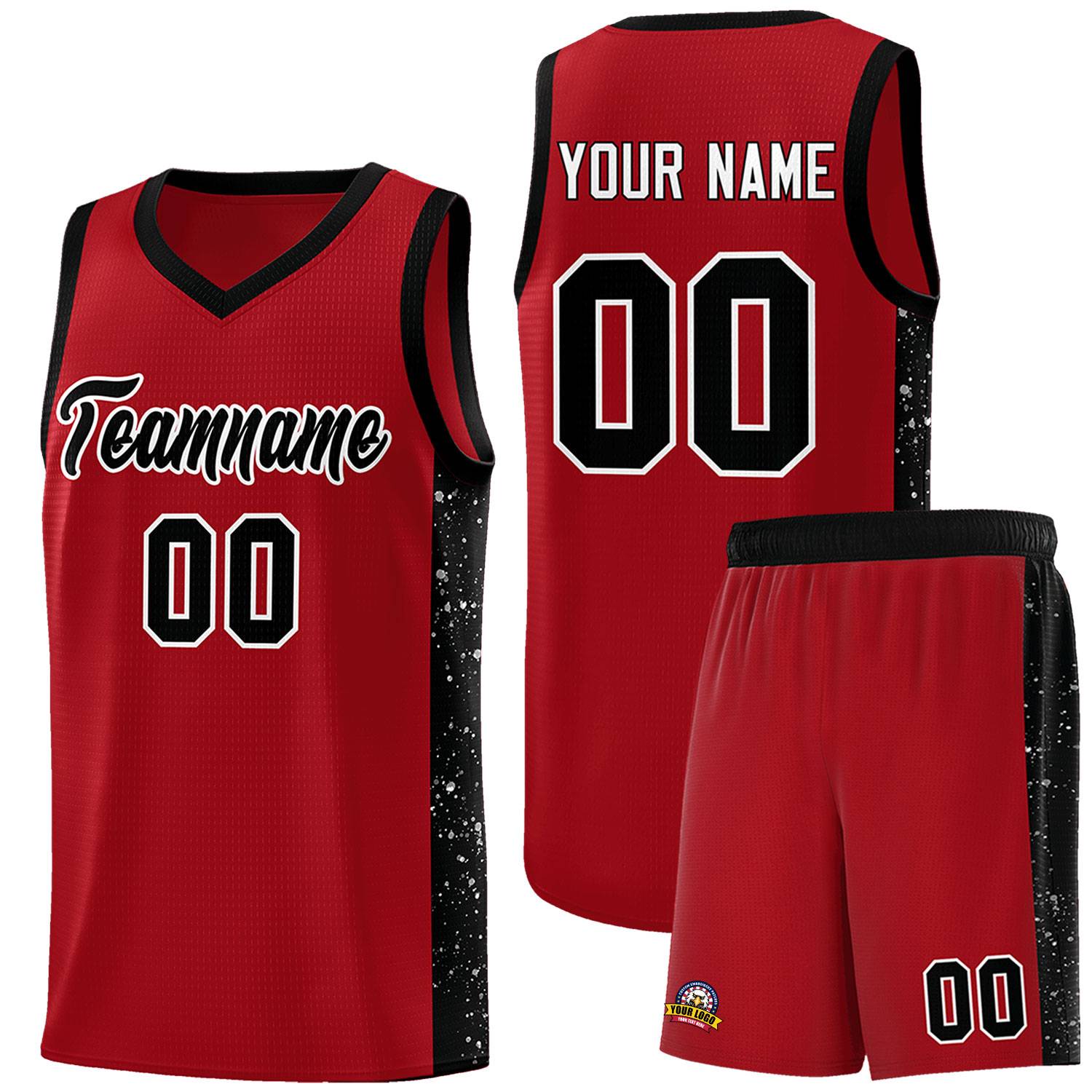 Custom Red Black-White Side Splash Sports Uniform Basketball Jersey