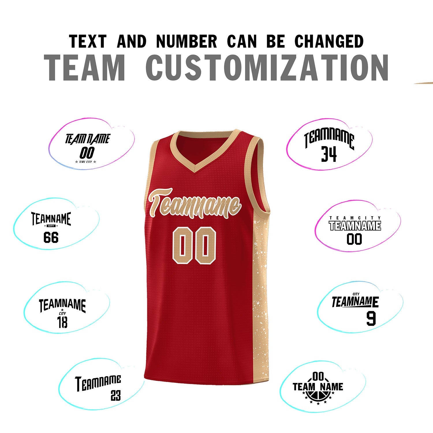 Custom Red Old Gold-White Side Splash Sports Uniform Basketball Jersey