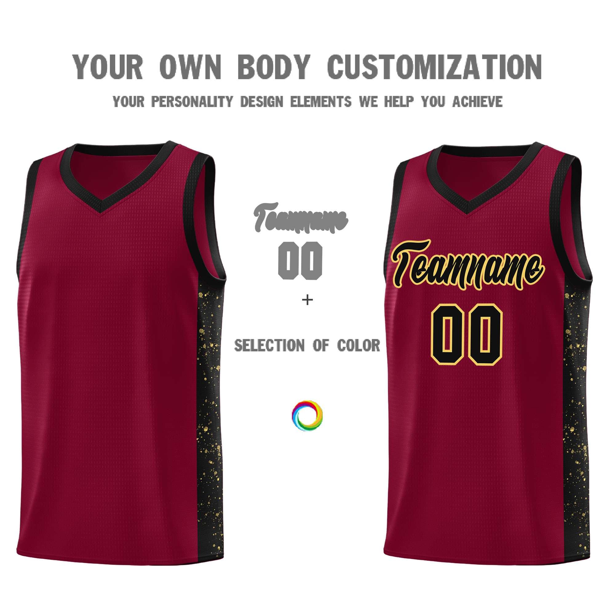 Custom Crimson Black-Khaki Side Splash Sports Uniform Basketball Jersey