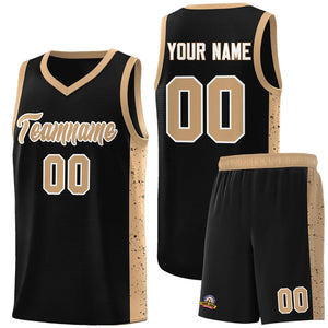 Custom Black Old Gold-White Side Splash Sports Uniform Basketball Jersey