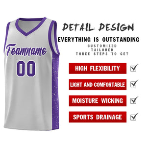 Custom Gray Purple-White Side Splash Sports Uniform Basketball Jersey