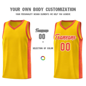 Custom Gold Orange-White Side Splash Sports Uniform Basketball Jersey