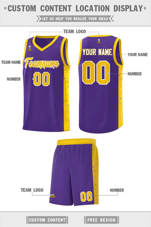 Custom Purple Gold-White Side Splash Sports Uniform Basketball Jersey