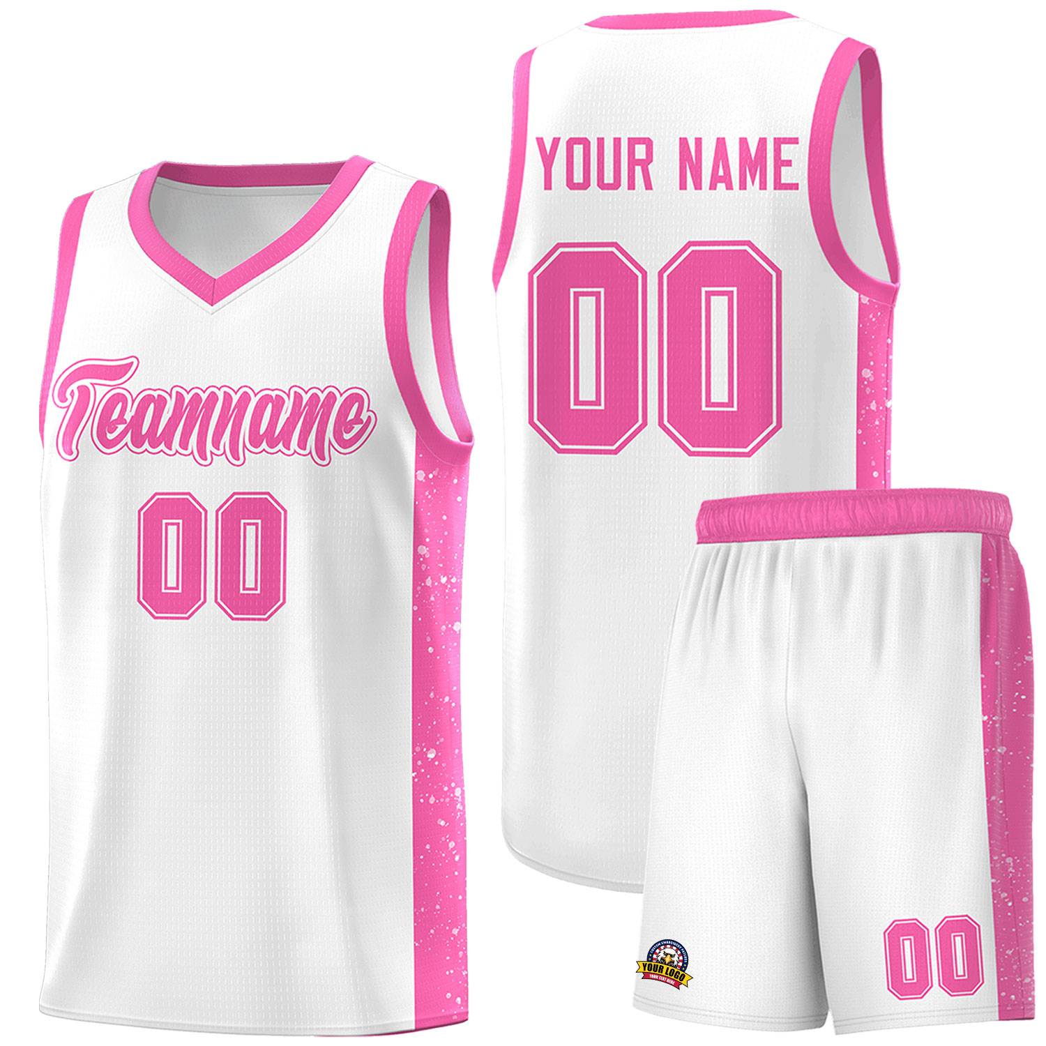 Custom White Pink Side Splash Sports Uniform Basketball Jersey