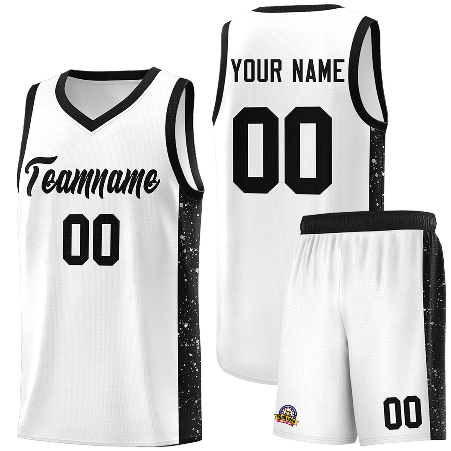 Custom White Black Side Splash Sports Uniform Basketball Jersey