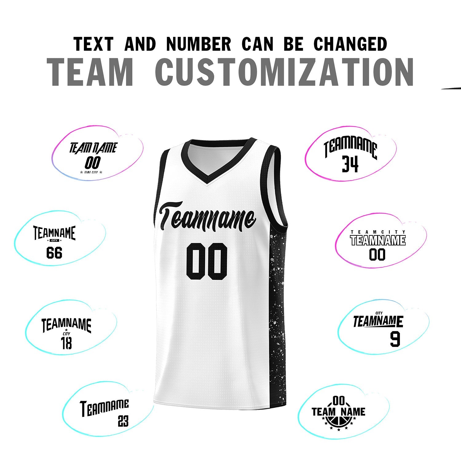 Custom White Black Side Splash Sports Uniform Basketball Jersey