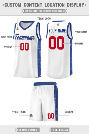 Custom White Royal Side Splash Sports Uniform Basketball Jersey