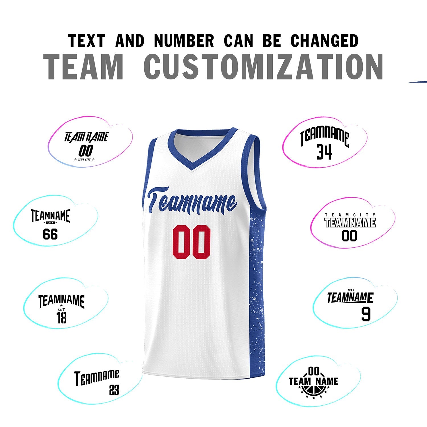 Custom White Royal Side Splash Sports Uniform Basketball Jersey