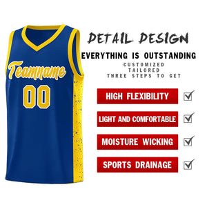 Custom Royal Gold-White Side Splash Sports Uniform Basketball Jersey