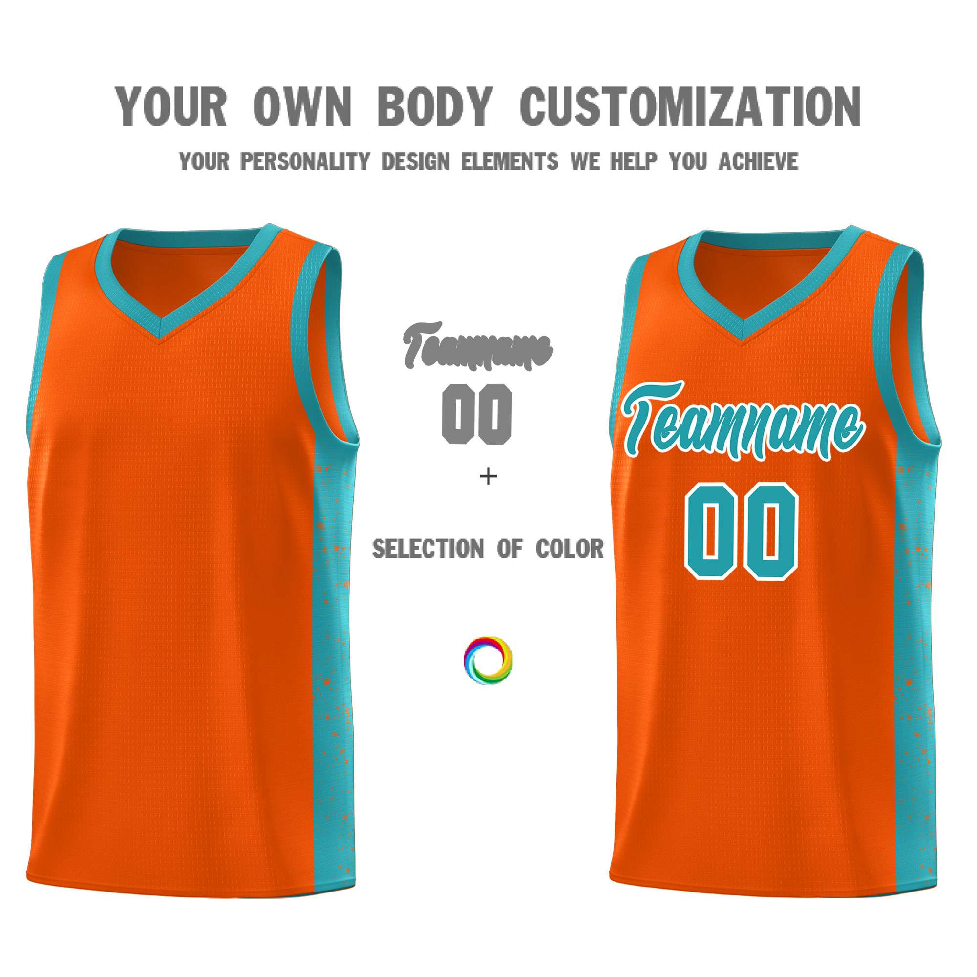 Custom Orange Aqua-White Side Splash Sports Uniform Basketball Jersey