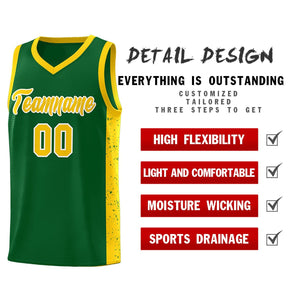 Custom Green Gold-White Side Splash Sports Uniform Basketball Jersey