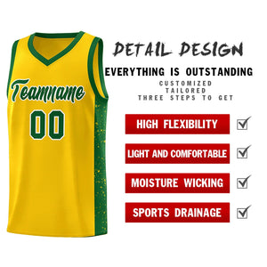 Custom Gold Green-White Side Splash Sports Uniform Basketball Jersey