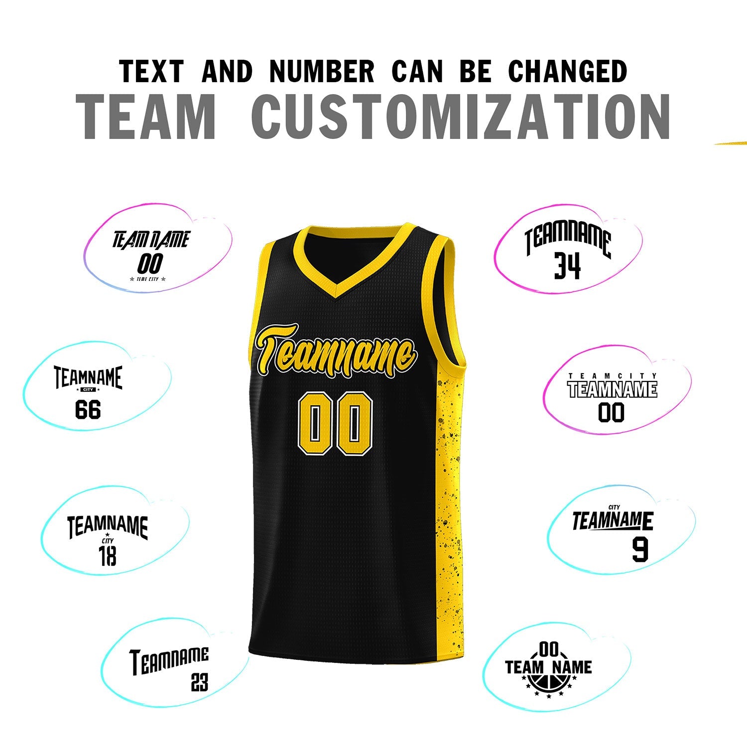 Custom Black Gold Side Splash Sports Uniform Basketball Jersey