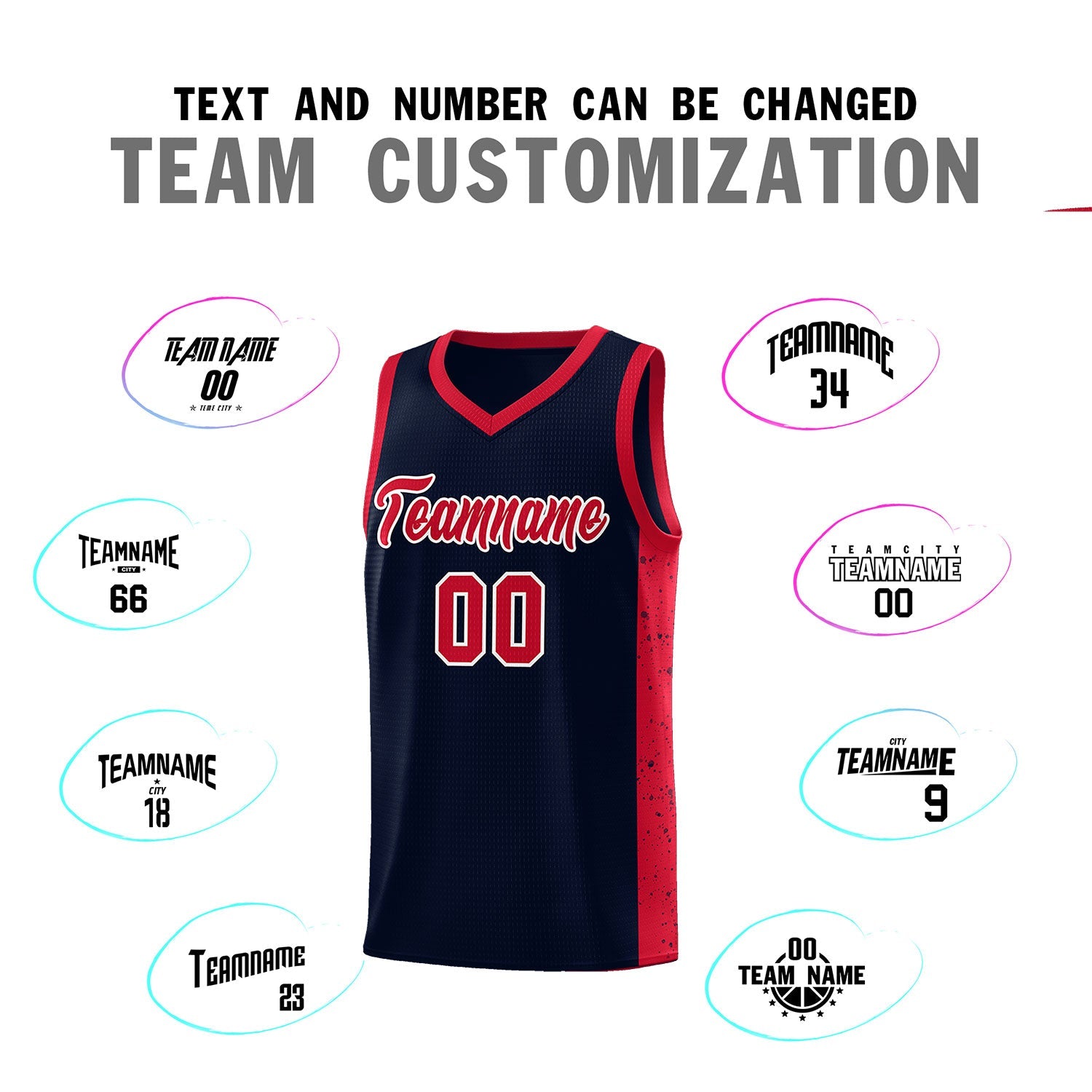 Custom Navy Red-White Side Splash Sports Uniform Basketball Jersey