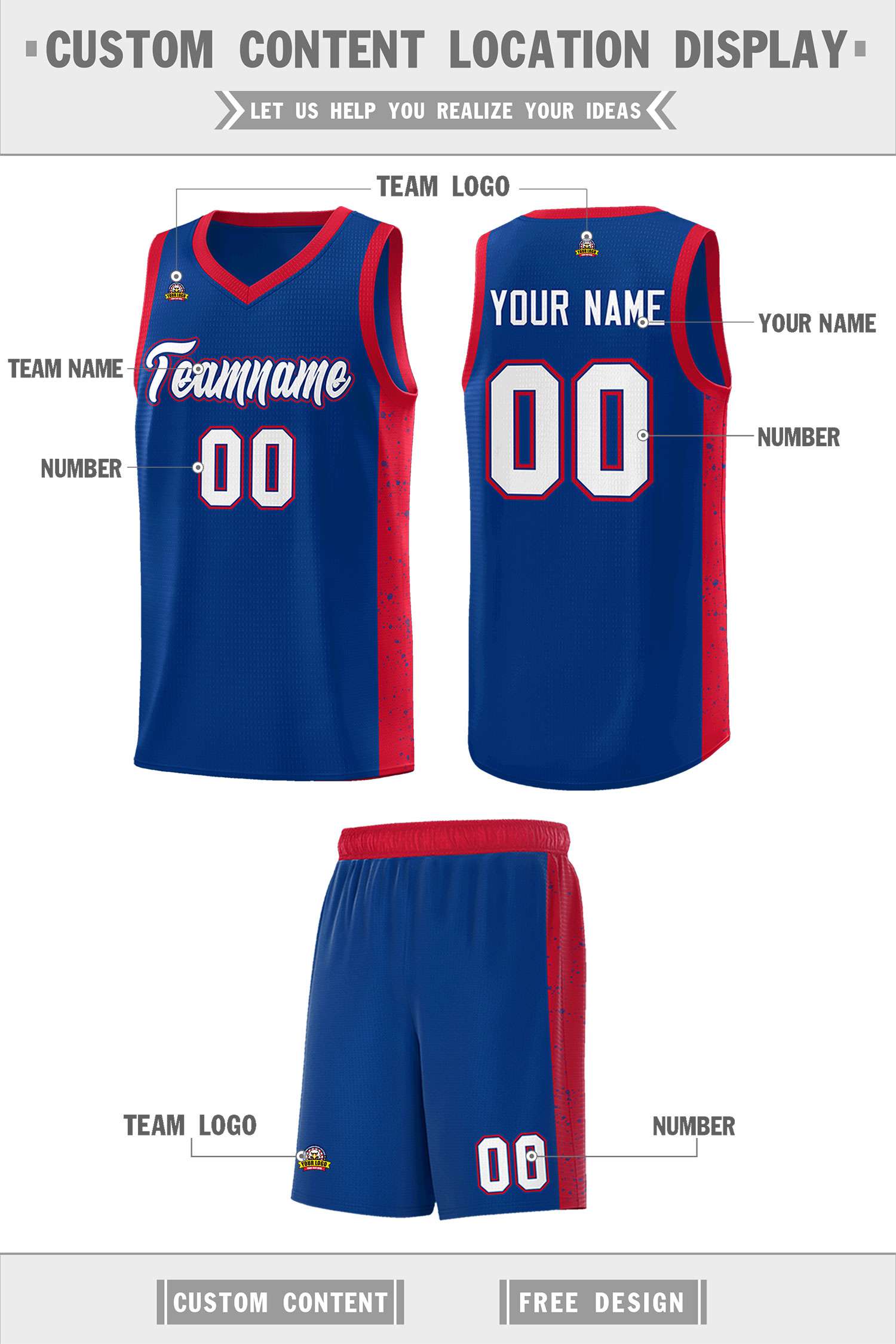 Custom Royal White-Royal Side Splash Sports Uniform Basketball Jersey