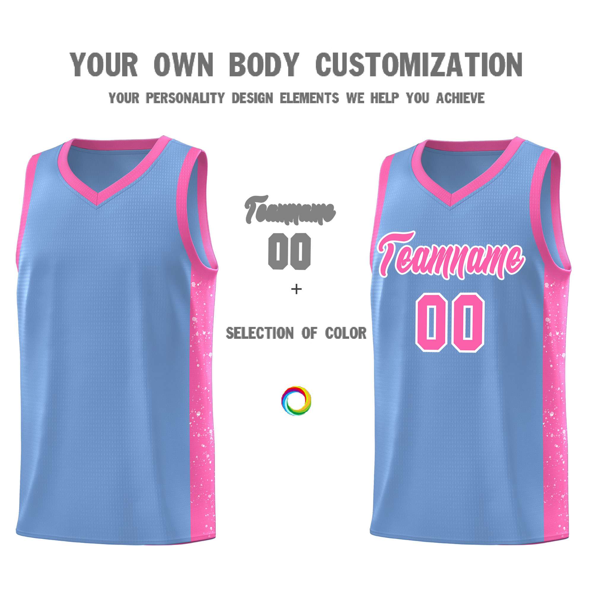 Custom Light Blue Pink-White Side Splash Sports Uniform Basketball Jersey