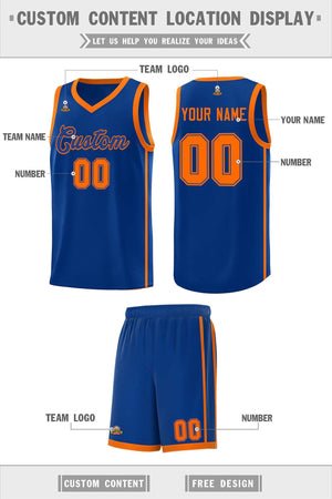 Custom Royal Orange Side Two Bars Sports Uniform Basketball Jersey