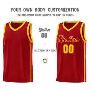 Custom Red Gold Side Two Bars Sports Uniform Basketball Jersey