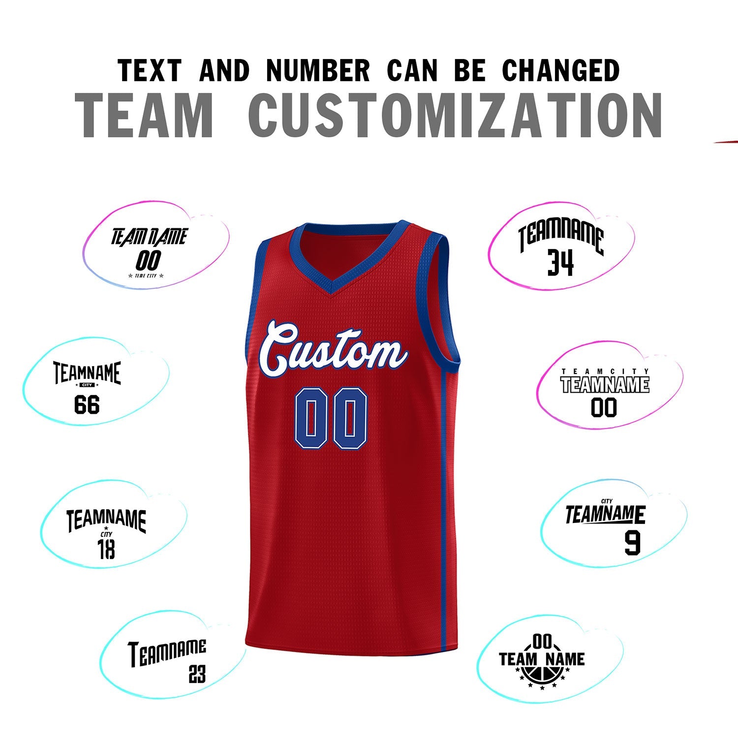 Custom Red White-Royal Side Two Bars Sports Uniform Basketball Jersey